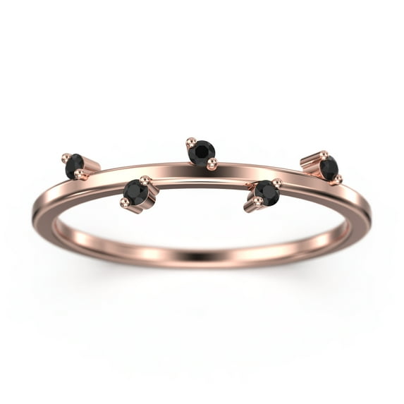 0.10ct Round 5 Stone Black Diamond Moissanite 18K Rose Gold Over Silver Matching Band