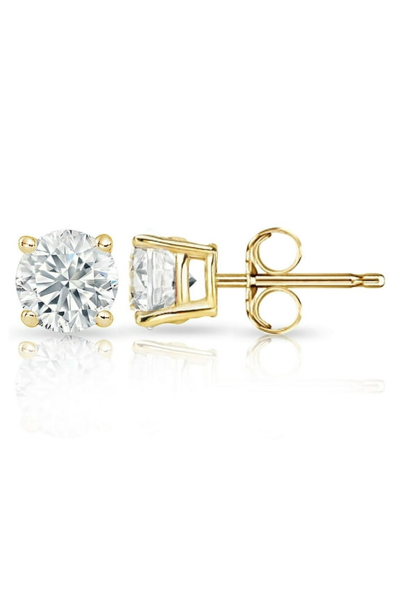 0.10ct Round Diamond Stud Earring in 10K Yellow Gold Color-IJK, Clarity-I3