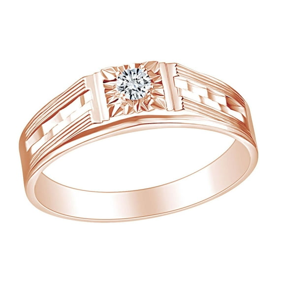 AFFY 0.11 Carat (Cttw) Natural Diamond Solitaire Men's Engagement Ring 14K Solid Rose Gold (I-J Color, I2-I3 Clarity) Ring Size-10