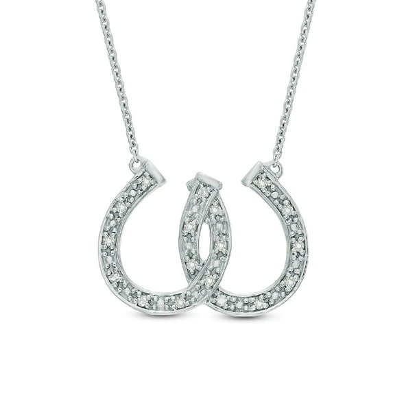 0.11 Carat Diamond Double Horseshoe Pendant in Sterling Silver on 18 Inch Chain