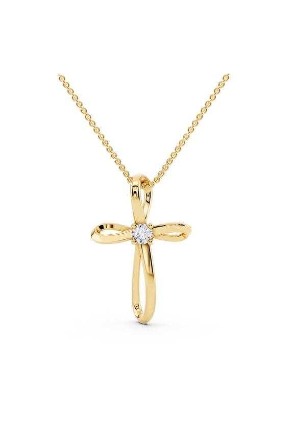 0.11 Ct Cross Pendant Necklace for Women in 14K Yellow Gold Plated S925 Religious Faith Cross Necklace 18 Inch D Color VVS1 Fine Jewelry Gift