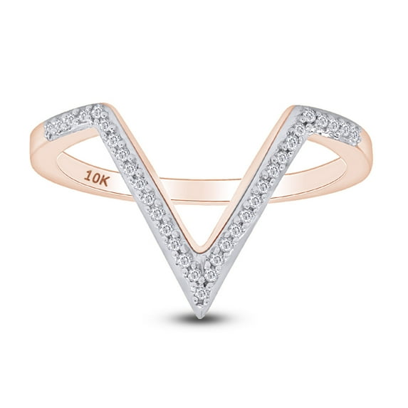 AFFY 0.11 Cttw Round Cut White Diamond V Shaped Ring In 10K Solid Rose Gold,Ring Size: 11