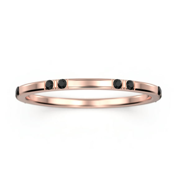 0.11ct, 1.3mm Round Cut Black Diamond Moissanite Wedding Band 10K Rose Gold