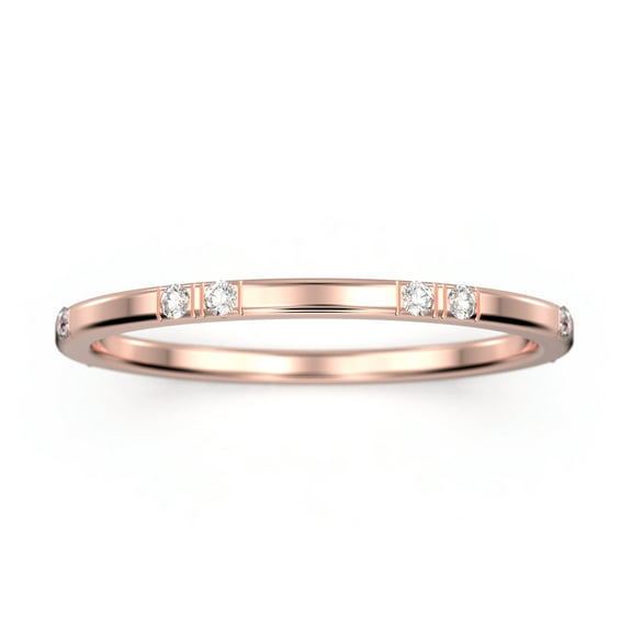0.11ct, 1.3mm Round Cut Diamond Moissanite Wedding Band 18K Rose Gold Over Silver