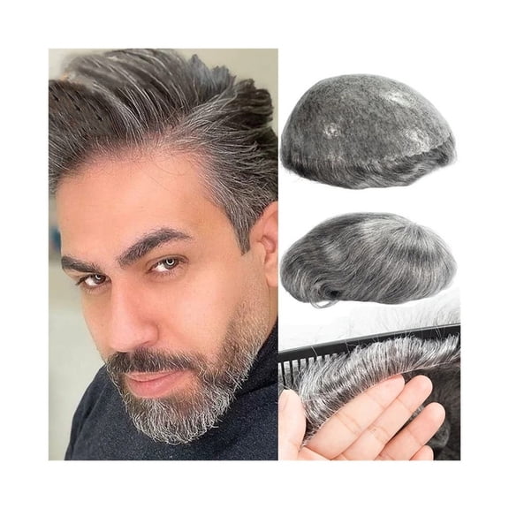 0.12-0.14mm Thin Skin Toupee Hair for Men, Full PU Base #1B65 Indian Human Hair Mens Hair Piece