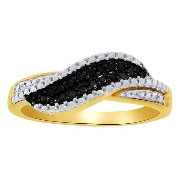 AFFY 0.12 Carat Black Natural Diamond Wedding Ring in 14k Yellow Gold Over Sterling Silver Ring Size - 13.5