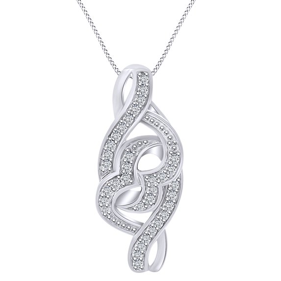 AFFY 0.12 Carat (Cttw) Round Shape White Natural Diamond Designer Pendant Necklace 10K Solid White Gold