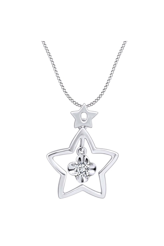 0.12 Carat (Cttw) Round Shape White Natural Diamond Star Pendant Necklace 14k Solid White Gold
