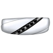 AFFY 0.12 Carat (Ctw) Round Black Natural Diamond Men's Five Stone Band Ring 10k Solid Gold
