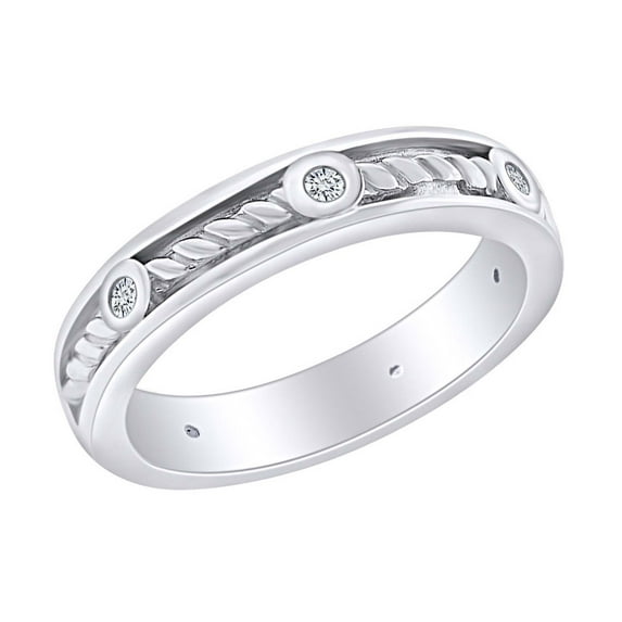 AFFY 0.12 Carat Round Shape White Natural Diamond Rope Design Wedding Band Ring 18K Solid White Gold Ring Size-6