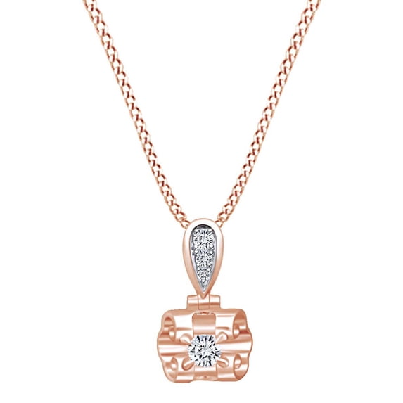 AFFY 0.12 Carat Round White Natural Diamond Fashion Pendant Necklace 14k Solid Rose Gold