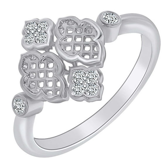 AFFY 0.12 Carat (cttw) Round Shape White Natural Diamond Vintage Style Engagement Ring 14k Solid White Gold