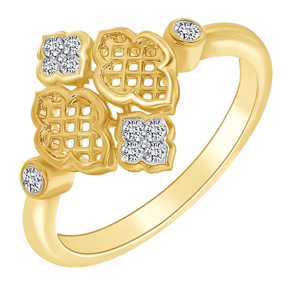 AFFY 0.12 Carat (cttw) Round Shape White Natural Diamond Vintage Style Engagement Ring 14k Yellow Gold Over Sterling Silver