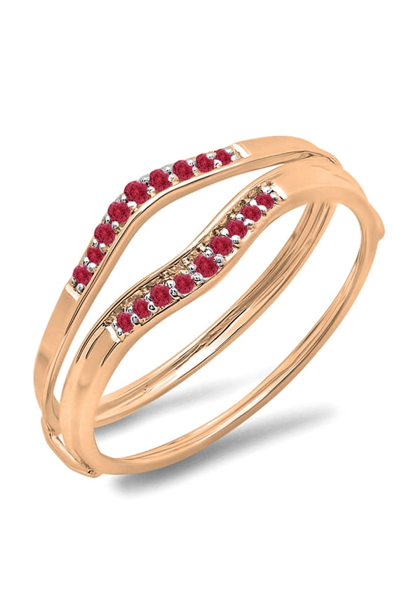 0.12 Carat (ctw) 10K Rose Gold Round Red Ruby Ladies Anniversary Enhancer Guard Wedding Band