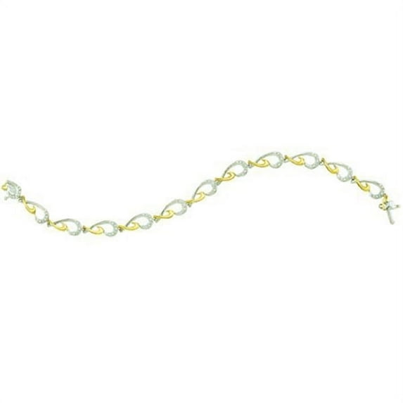0.12 Carat (ctw) 10k White Gold Brilliant White Diamond Ladies Two Tone Swirl Tennis Link Bracelet