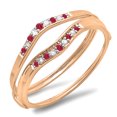 thumbnail image 1 of 0.12 Carat (ctw) 14K Rose Gold Round Red Ruby & White Diamond Ladies Anniversary Enhancer Guard Wedding Band, 1 of 2