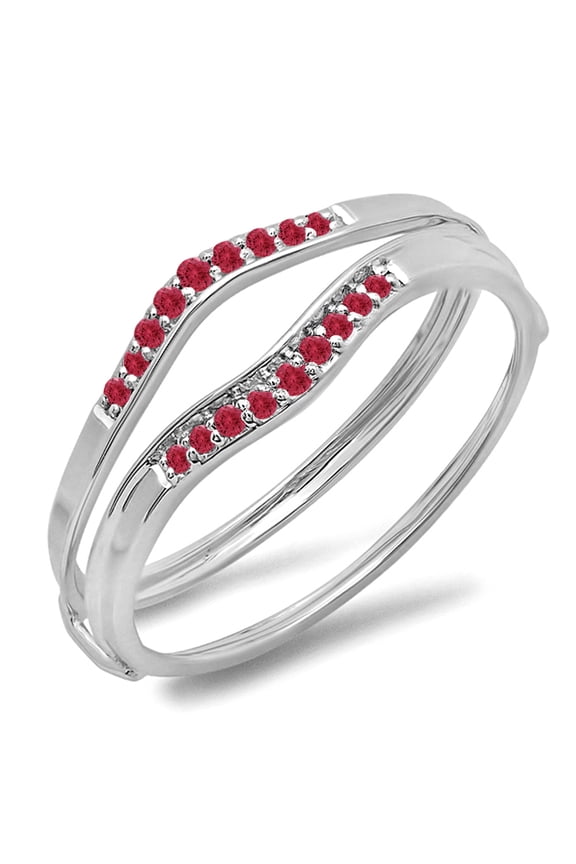 0.12 Carat (ctw) 14K White Gold Round Red Ruby Ladies Anniversary Enhancer Guard Wedding Band