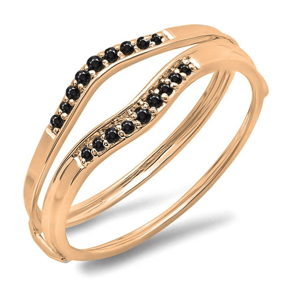 0.12 Carat (ctw) 18K Rose Gold Round Black Diamond Ladies Anniversary Enhancer Guard Wedding Band