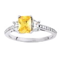 thumbnail image 1 of AFFY 0.12 Ct Emerald Cut Yellow Cubic Zirconia With Natural Diamond Accent Three Stone Engagement Ring 14K Solid White Gold, 1 of 1