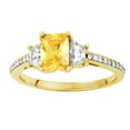 thumbnail image 1 of 0.12 Ct Emerald Cut Yellow Cubic Zirconia With Natural Diamond Accent Three Stone Engagement Ring 14K Solid Yellow Gold, 1 of 1