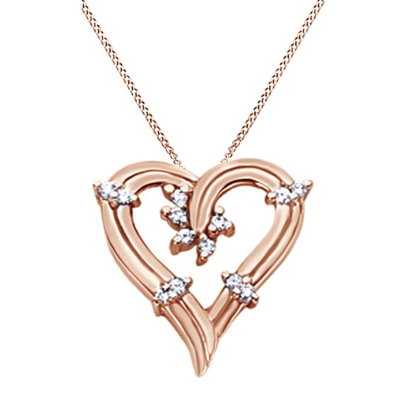 AFFY 0.12 Ct Natural Diamond Heart Pendent Necklace In 14K Solid Rose Gold