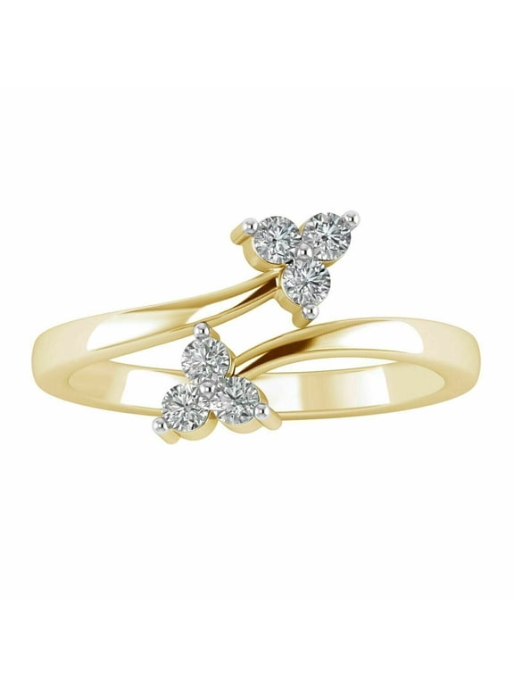 0.12 Ct Round Lab Created Diamond Bypass Women's Toe Ring 14k Yellow Gold Plated Silver