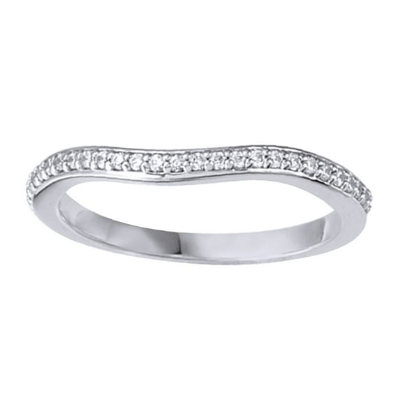 AFFY 0.12 Ct Round Shape White Diamond Contour Band Ring In 14K Solid White Gold