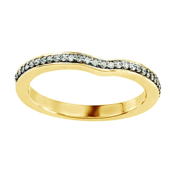 AFFY 0.12 Ct Round Shape White Diamond Curved Band Ring In 14K Solid Yellow Gold