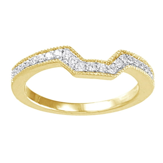 AFFY 0.12 Ct Round Shape White Diamond Wedding Band Ring In 14K Solid Yellow Gold