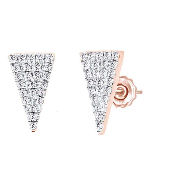AFFY 0.12 Cttw Round Cut White Natural Diamond Triangle Stud Earrings In 10K Solid Rose Gold