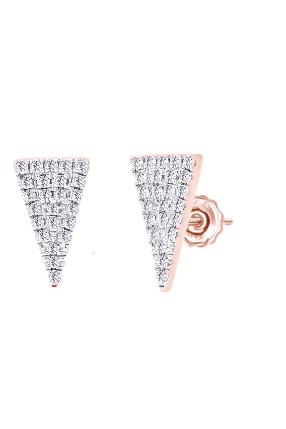 0.12 Cttw Round Cut White Natural Diamond Triangle Stud Earrings In 10K Solid Rose Gold