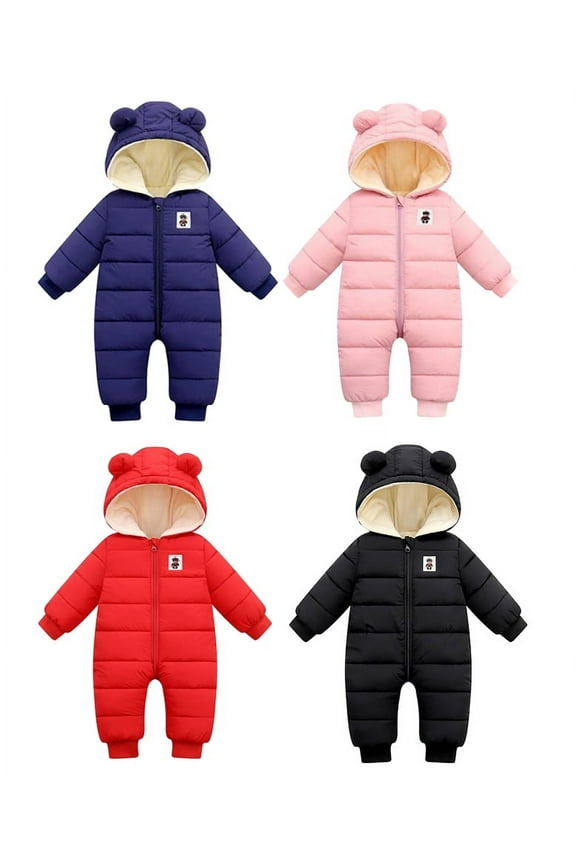 0-12 Months Baby Boy Girl Winter Warm Ear Hooded Romper Jumpsuit Jacket Overcoat Thick Down Coat