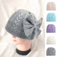 thumbnail image 1 of 0-12 Months Baby Girls Hat Bow Twist Pattern Infant Solid Color Knitted Beanie Cap for Party, 1 of 8