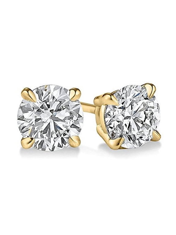 (0.12 carat) 14K Yellow Gold Round Diamond Stud Earrings in I3 Clarity