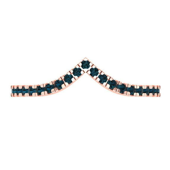 0.12 ct Brilliant Round Cut Natural London Blue Topaz 18K Rose Gold Stackable Band SZ 4.75