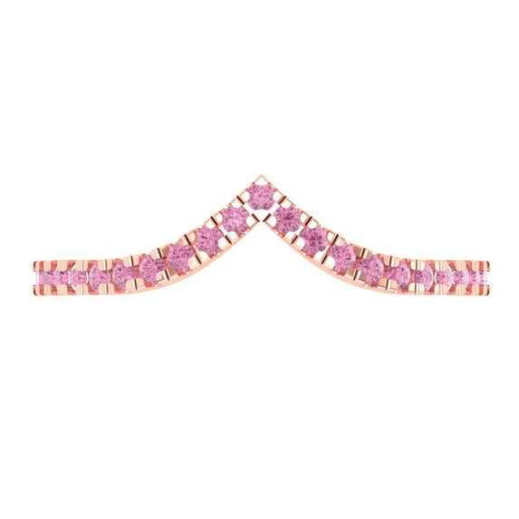 0.12 ct Brilliant Round Cut Simulated Pink Diamond 18K Rose Gold Stackable Band SZ 5.5