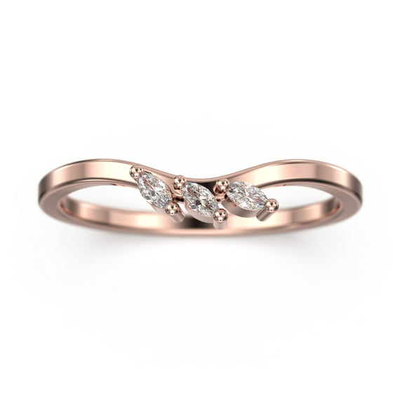 0.12Ct Diamond Moissanite Ring Three Marquise Stones 18K Rose Gold Over Silver Wedding Band