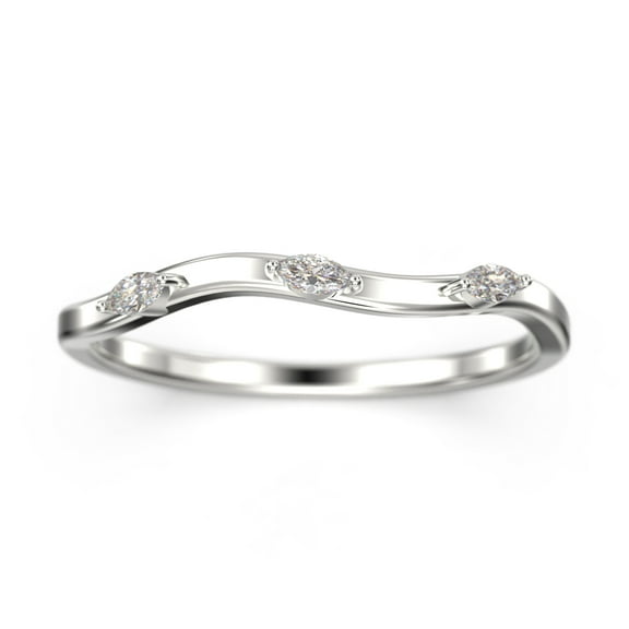 0.12Ct Marquise Cut Diamond Moissanite 925 Sterling Silver Over 18K White Gold Wedding Band, Promise Ring, Anniversary Ring