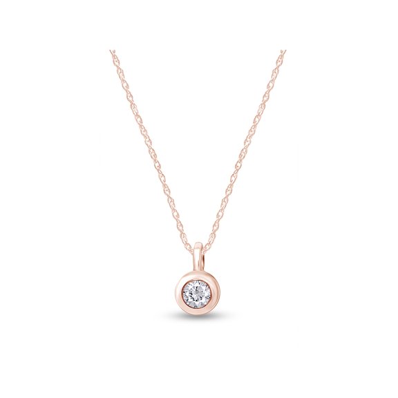 0.12Cttw AFFY Bezel Set White Natural Round Cut Diamond Classic Solitaire Pendant 16 in Necklace In 10K Rose Gold Jewelry For Womens Ladies (H-I Color, I2-I3 Clarity)