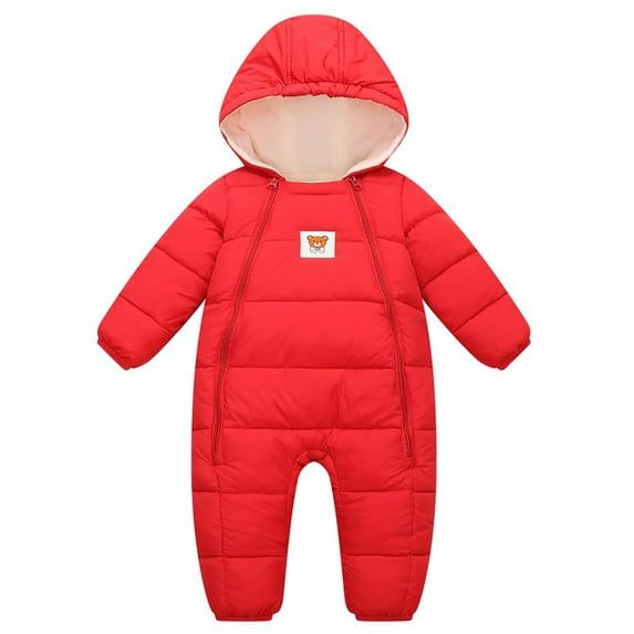 0-12M Infant Newborn Baby Winter Down Snowsuit Newborn Hooded Romper Padded Bodysuit with Warm Fleece Lining
