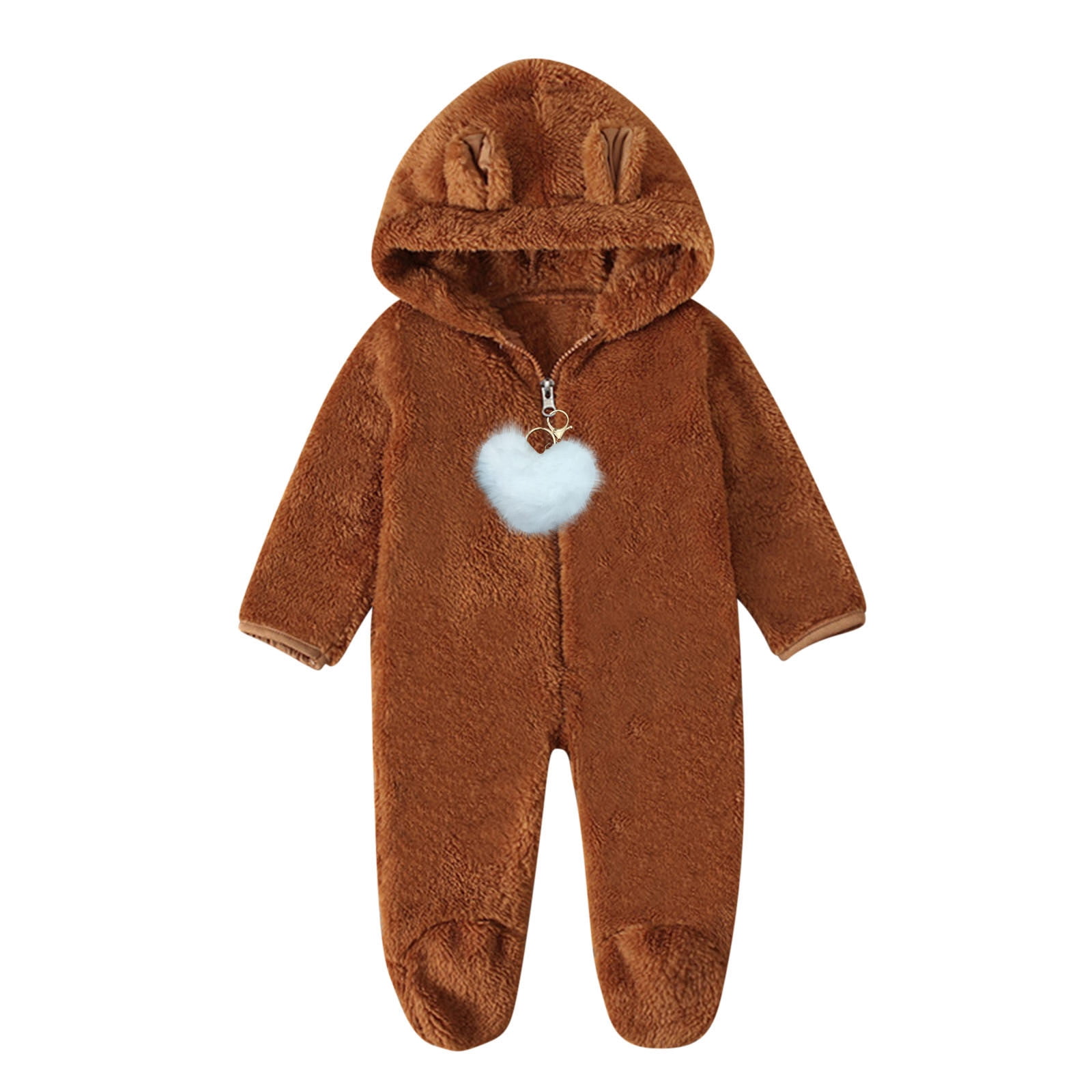 0-12M Newborn Baby Fleece Onesie Cute Heart Pendant Hooded Jumpsuits ...