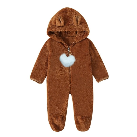 0-12M Newborn Baby Fleece Onesie Cute Heart Pendant Hooded Jumpsuits 2024 Warm Thick Snowsuit for Girl Boy Winter Sherpa Rompers