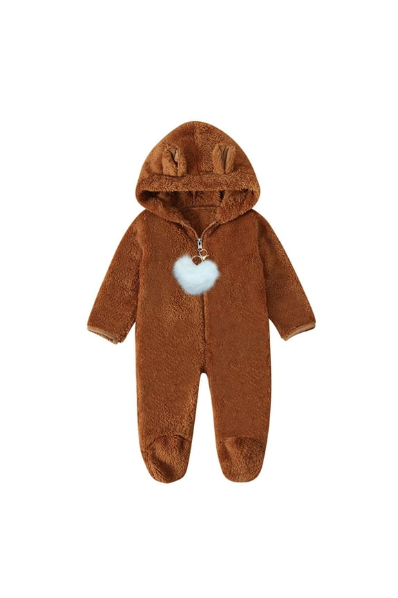 0-12M Newborn Baby Fleece Onesie Cute Heart Pendant Hooded Jumpsuits 2024 Warm Thick Snowsuit for Girl Boy Winter Sherpa Rompers