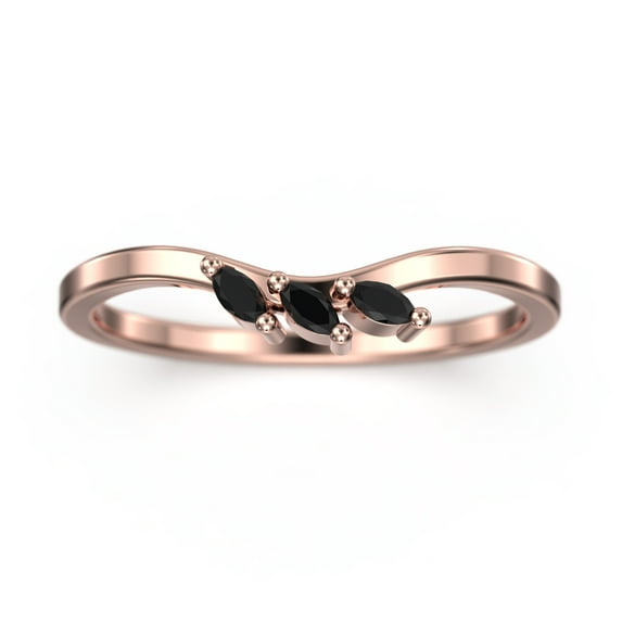 0.12ct Black Diamond Moissanite Ring Three Marquise Stones 10K Rose GoldWedding Band