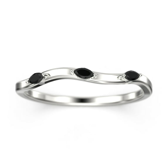 0.12ct Marquise black diamond moissanite 10k White Gold Wedding Band