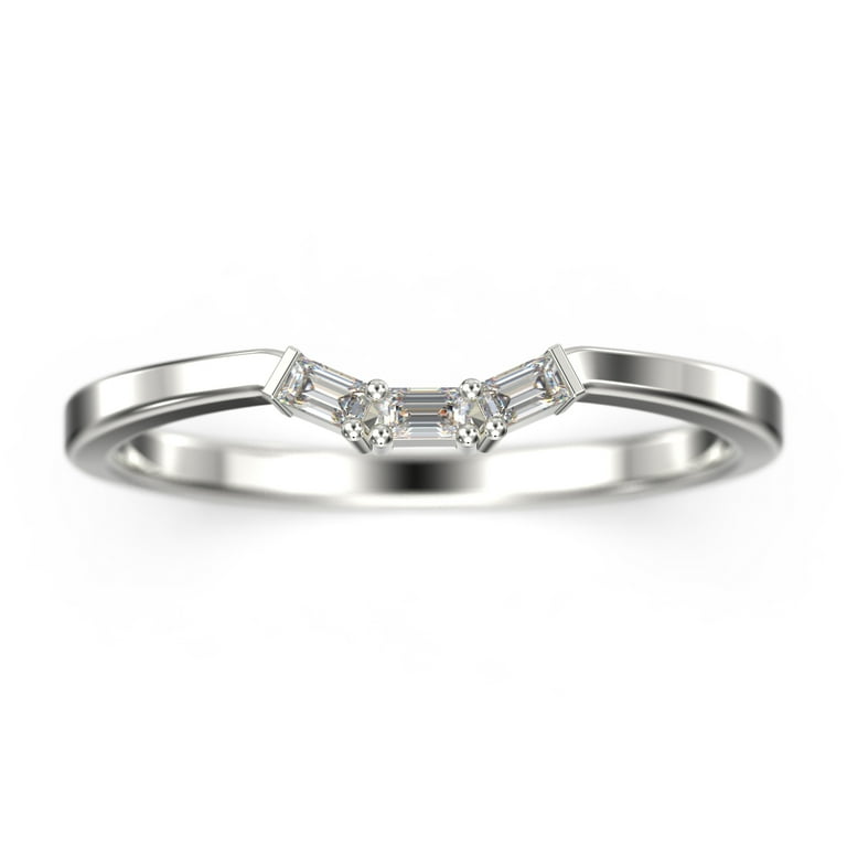 Tapered Baguette Diamond Moissanite Ring 18K White Gold