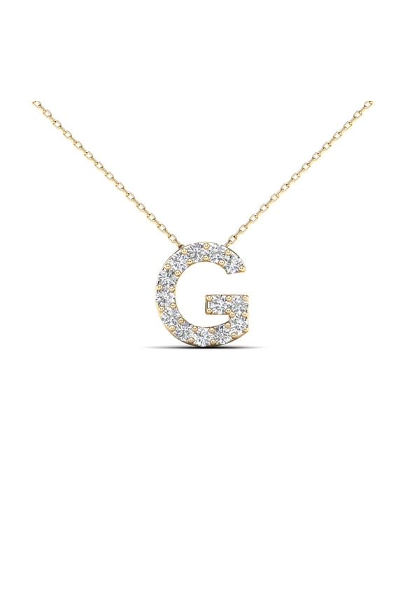 0.13 Carat Natural White Diamond Initial "G" Pendant Necklace For Women In 14K Yellow and White Gold with 18" Gold Cable Chain|Silver Chain