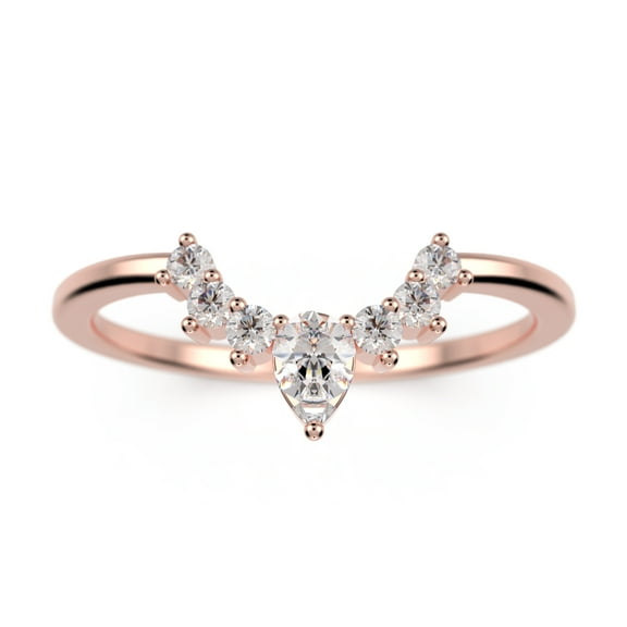 0.13 Ct 1.3mm Round And 3X2.10mm Pear Cut Diamond Moissanite 10K Rose Gold Wedding Band