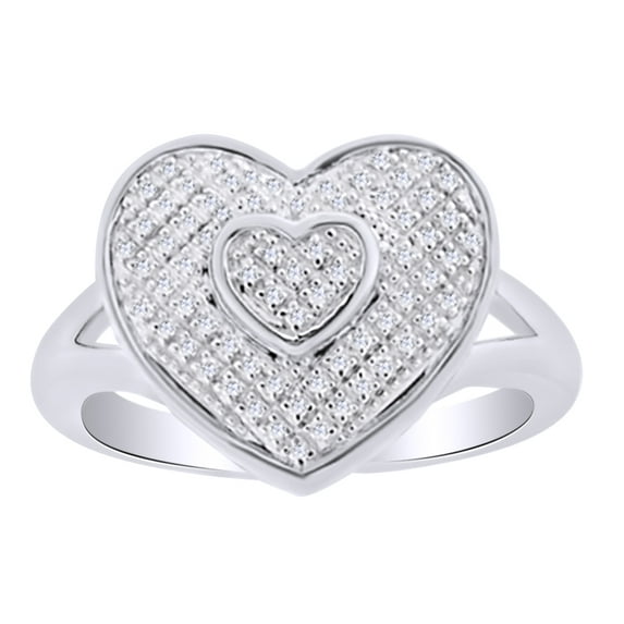 AFFY 0.13 Ct Round White Natural Diamond Heart Ring in 14k White Gold Over Sterling Silver Ring Size : 6
