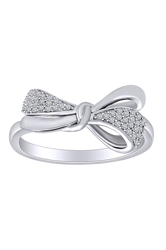 0.13 Cttw Round Cut White Natural Diamond Bow Band Ring In 10K Solid White Gold Ring Size-9.5